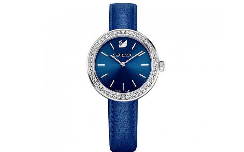 Swarovski Daytime Blue Dial Leather Strap Womens Watch