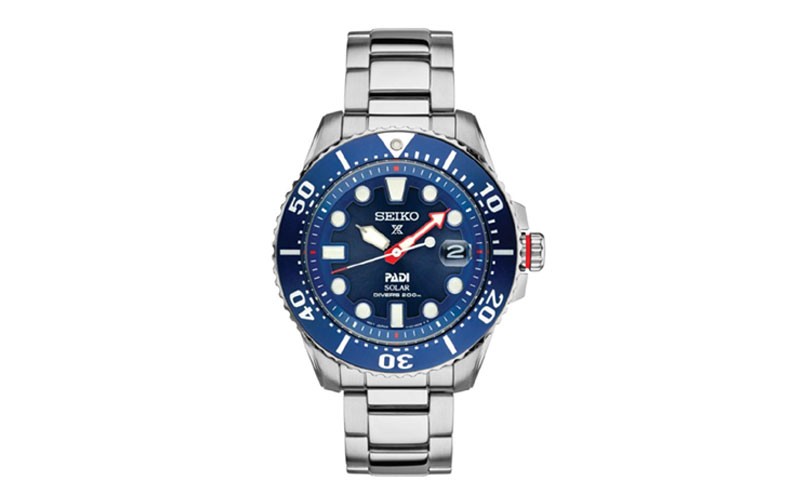 Seiko Mens PADI Solar Dive Watch - Stainless Steel - Blue Dial - 200M