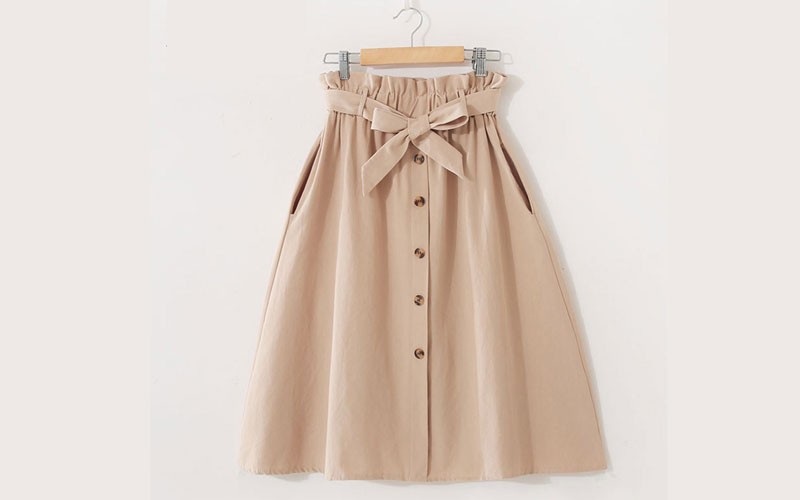Sisjuly Vintage Fresh Simple Skirt Women Pleated High Waist Belt Button Girl 
