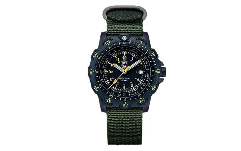 Luminox Mens Recon Point Man - Black Dial W/ Green & Yellow - NATO Strap