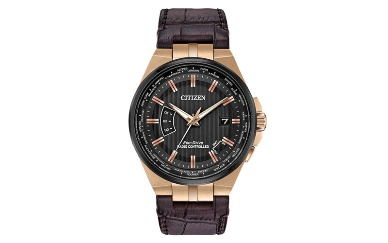 Citizen Eco-Drive Mens World Perpetual A-T - Rose Gold-Tone - Atomic - Leather