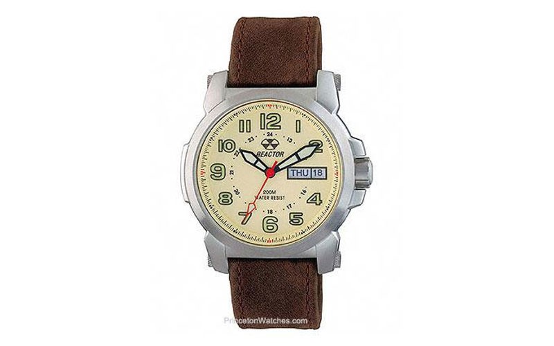 Reactor Mens Atom - Tusk Colored Dial - Stainless Case - Brown Leather Strap