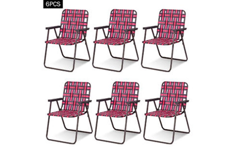 Gymax 6pcs Folding Beach Chair Camping Lawn Webbing Chair Lightweight 1 Position