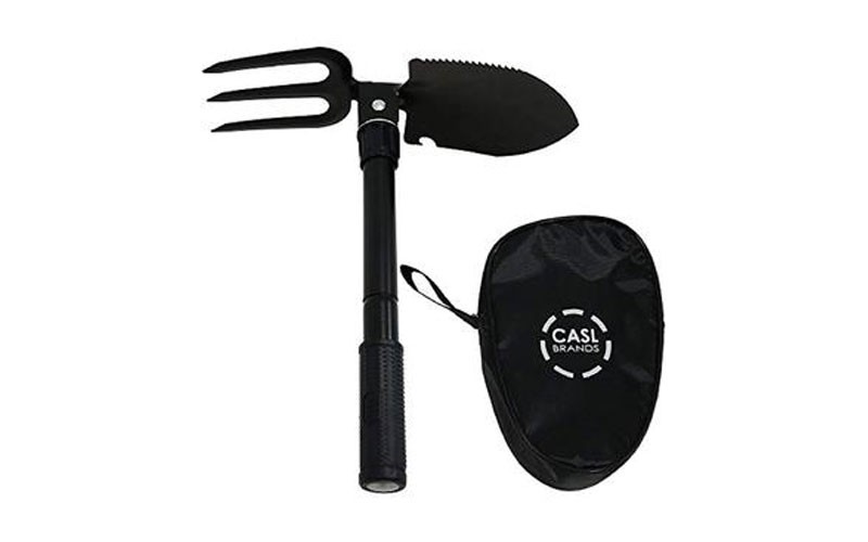 casl brands steel portable camping shovel with rake and carrying case