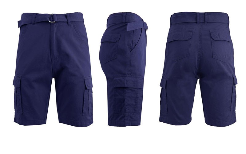 Mens Slim-Fit Belted Cotton Cargo Shorts