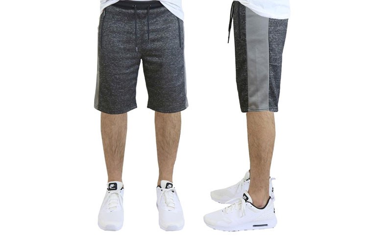 Mens French Terry Slim Fit Shorts with Zipper Pockets & Contrast Trim (S-2XL)