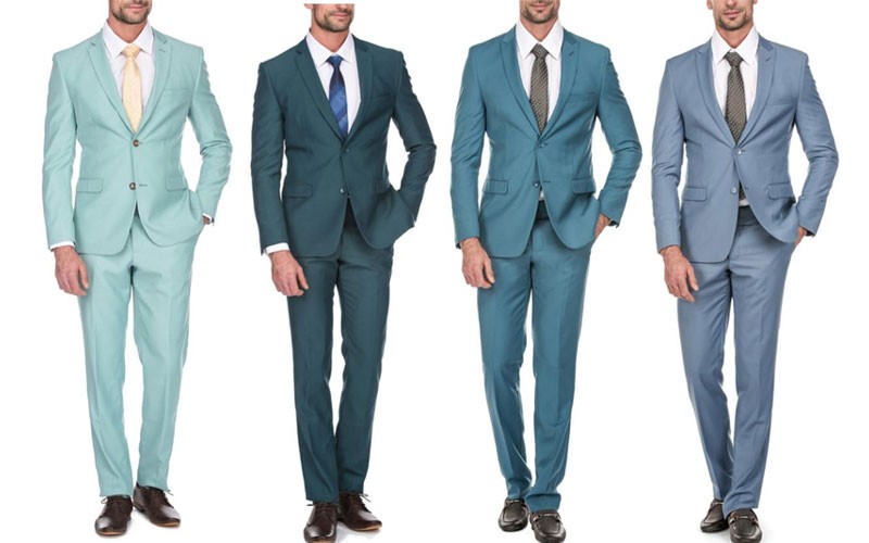Porto Filo Mens 2 Piece Slim Fit Suit (Mint,Sea Green,Teal,Baby Blue)