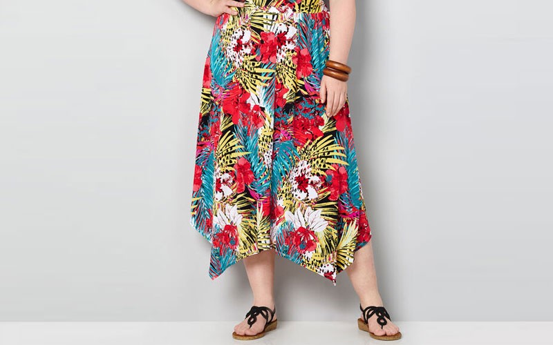 Tropical Print Handkerchief Hem Skirt For Womens