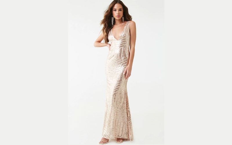 Geo Sequin Mesh Gown