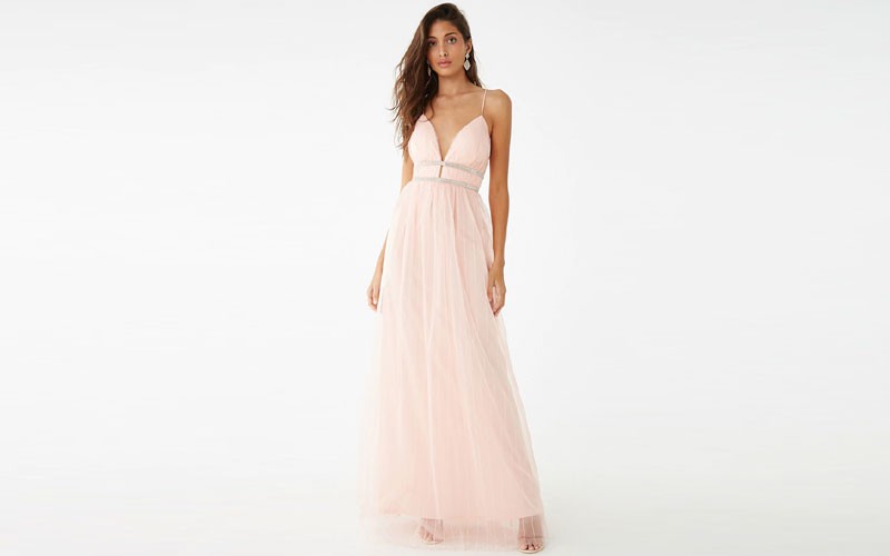 Rhinestone-Embellished Tulle Womens Gown 