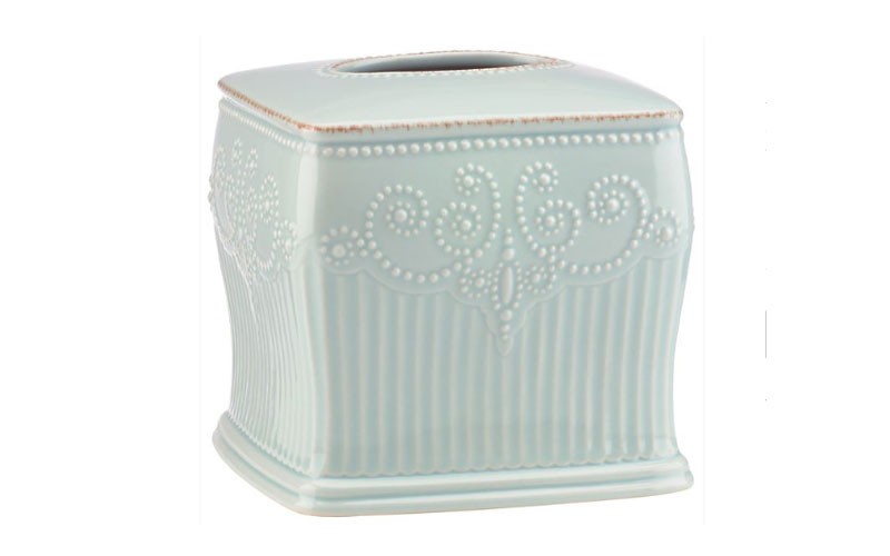 French Perle Groove Ice Blue Tissue Holder