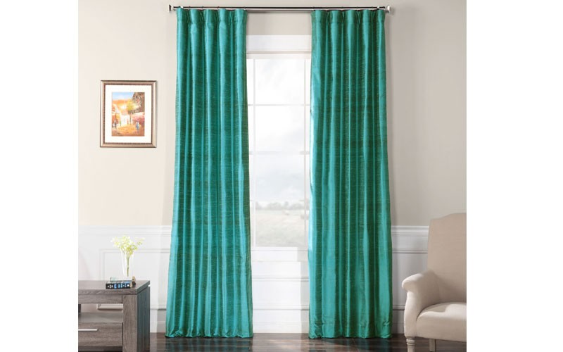 Splashy Turquoise Textured Dupioni Silk Curtai