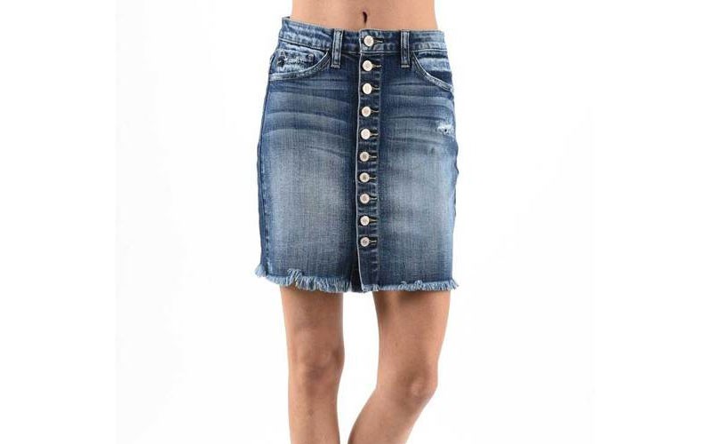 KanCan Jeans Dark Wash Button Front Skirt for Women