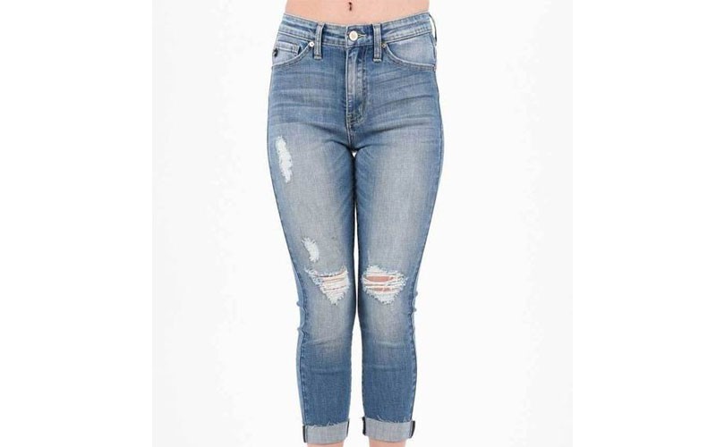 KanCan Jeans Mid Rise Destructed Skinny Crop Jeans for Women
