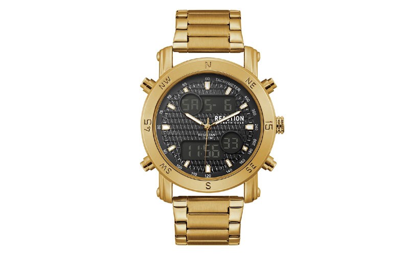 Mens Kenneth Cole NY Gold Bracelet Ana-Digi Watch 