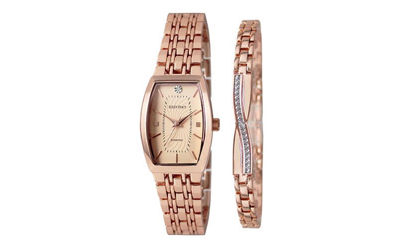 Womens Ellen Tracy Diamond Watch & Bracelet Set