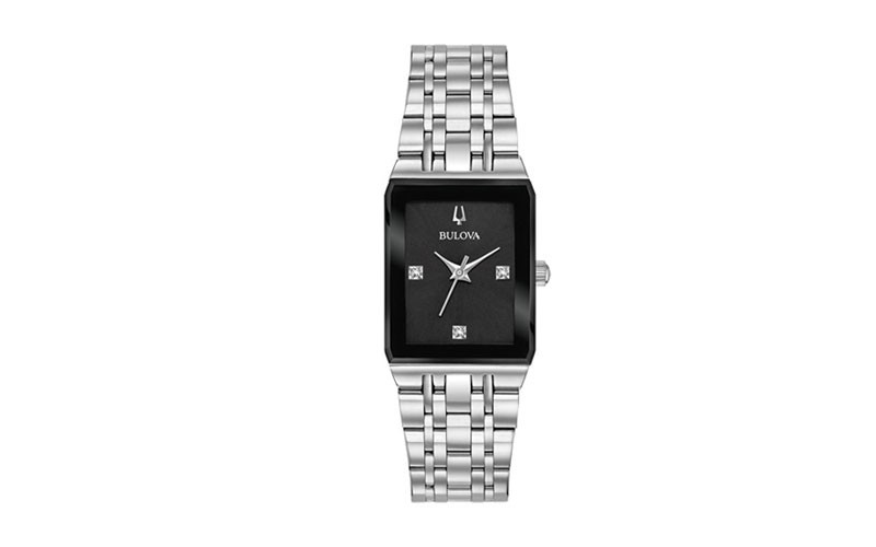 Womens Bulova Quadra Black Dial Bracelet Watch 