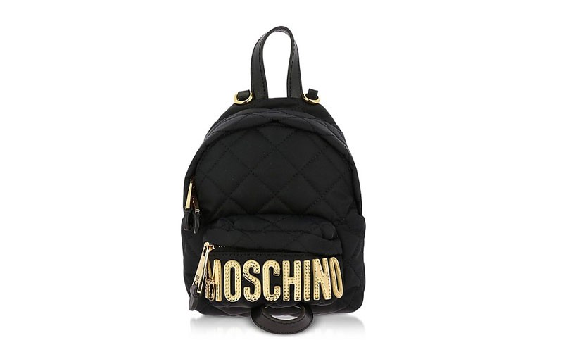 Black Quilted Nylon Signature Mini Backpack w/Gold Studs