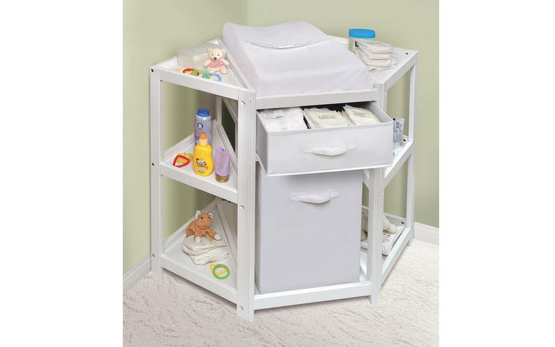 Badger Basket 22009 Diaper Corner Baby Changing Table w/ Hamper and Basket