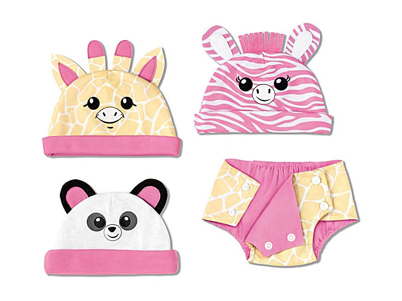 3 Animal Hats And 1 Diaper Cover Accessory Set For Baby Doll