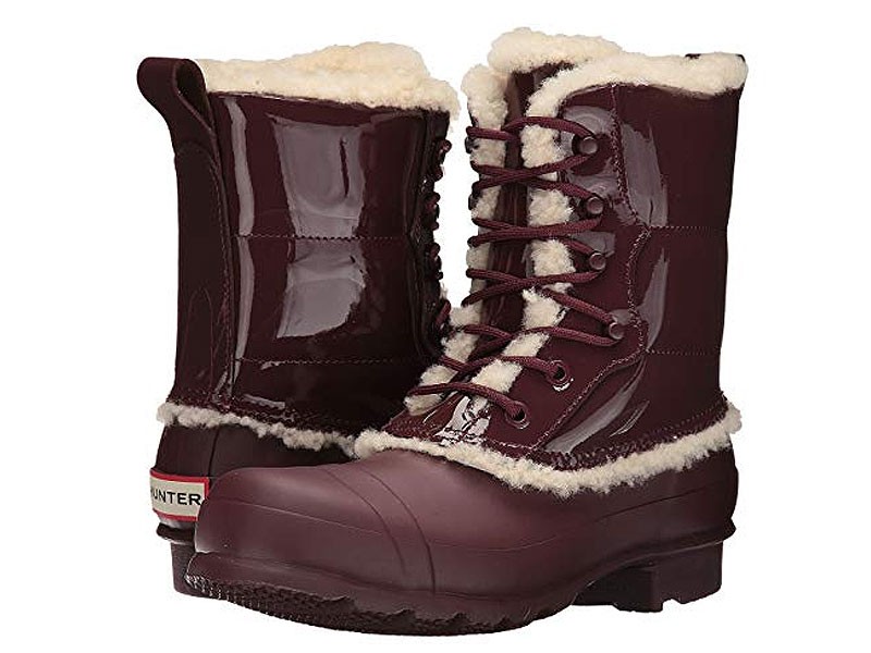 Hunter Original Patent Leather Lace-Up Shearling Lined Boot