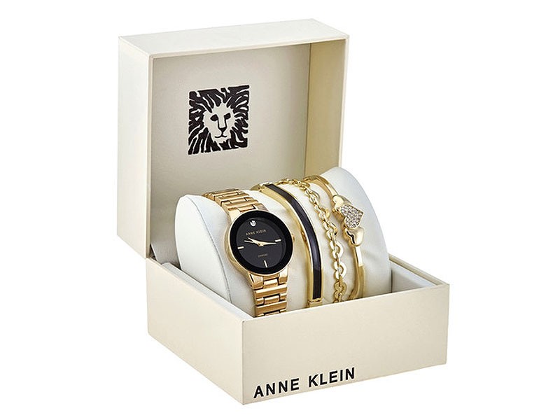Black Dial Ladies Gold-Tone Watch Set