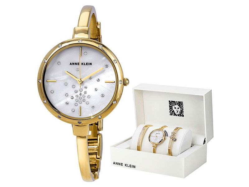 Crystal White Mother of Pearl Dial Ladies Watch Set
