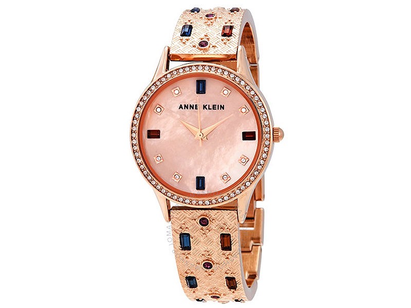 Pink Mother of Pearl Dial Crystal Ladies Watch